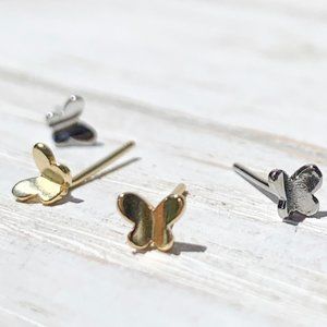 14K gold plated / Silver Tiny Butterfly Earrings